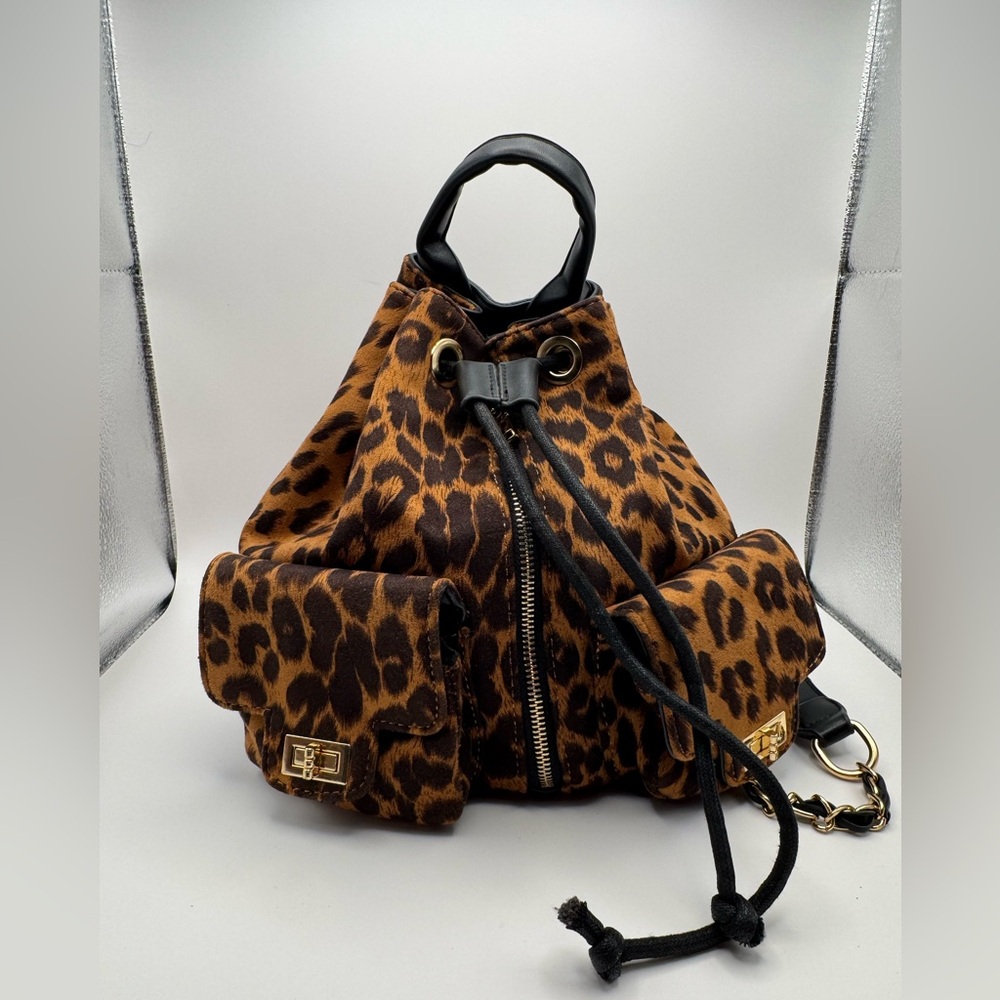 Leopard Print Drawstring Backpack - image 1